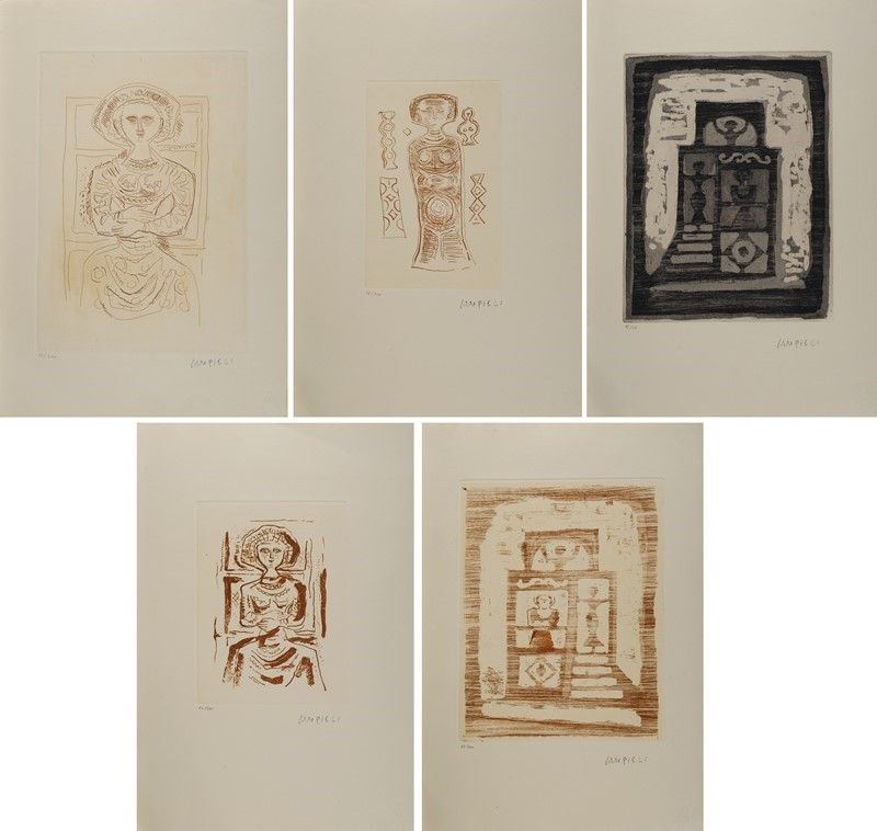 Massimo Campigli - Serie Completa di Cinque Acqueforti e Acquetinte