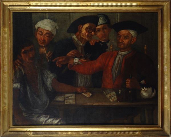 Scuola Lombarda,  XVIII sec. : Giocatori di carte  - Olio su tela - Asta ANTIQUARIATO - Galleria Pananti Casa d'Aste