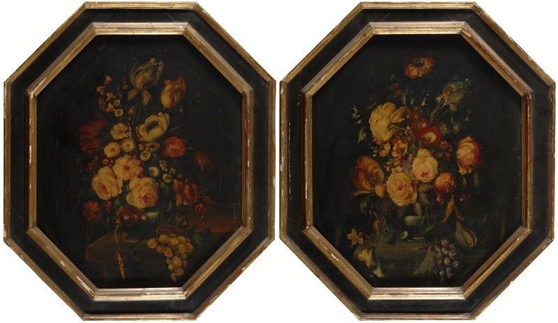 Anonimo, XIX Sec. - Coppia di Nature Morte