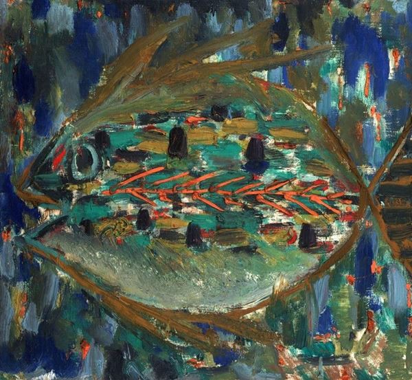 Silvio Loffredo : Pesce   (1954)  - Olio su compensato - Asta Arte Moderna e Contemporanea - III - Galleria Pananti Casa d'Aste