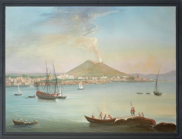 Anonimo, XIX - XX sec. : Veduta di Napoli con il Vesuvio  - Auction Orologi, Antiquariato, Autori del XIX e XX Sec, Arte moderna e Contemporanea - I - Galleria Pananti Casa d'Aste