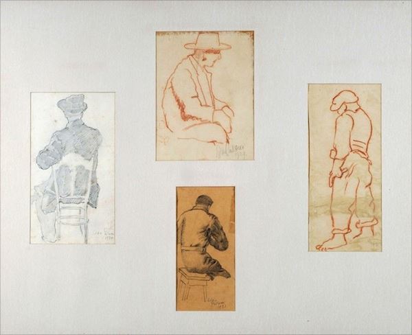 Silvio Polloni : Studi di figura  - Matita e sanguigna su carta - Asta AUTORI DEL XIX E XX SEC - Galleria Pananti Casa d'Aste
