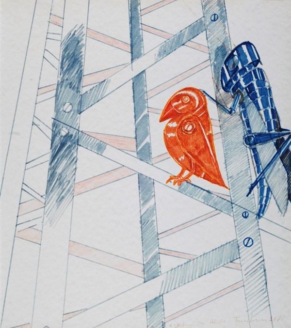 Aldo Turchiaro : Cavalletta e uccellino   (1970)  - Pennarelli su carta - Asta GRAFICA ED EDIZIONI - Galleria Pananti Casa d'Aste