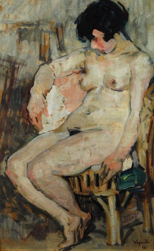 Gianni Vagnetti : Nudo  (1946)  - Olio su cartone - Asta AUTORI DEL XIX E XX SEC - II - Galleria Pananti Casa d'Aste