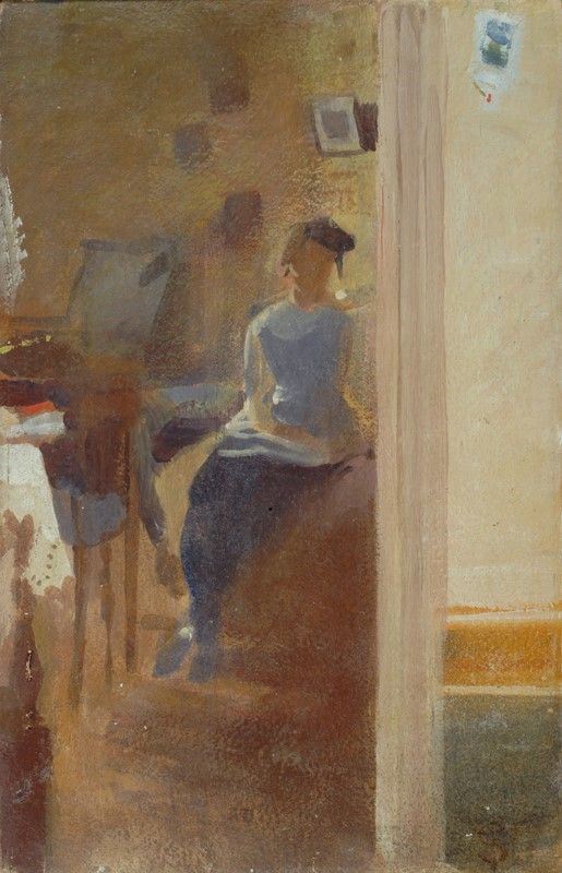 Telemaco Signorini : Figura di donna in un interno  - Auction AUTORI DEL XIX E XX SEC, ARTE MODERNA E CONTEMPORANEA - Galleria Pananti Casa d'Aste