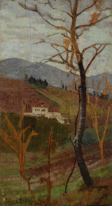 Ulvi Liegi : Paesaggio di campagna con villa  (1896)  - Olio su tavola - Asta AUTORI DEL XIX E XX SEC - II - Galleria Pananti Casa d'Aste
