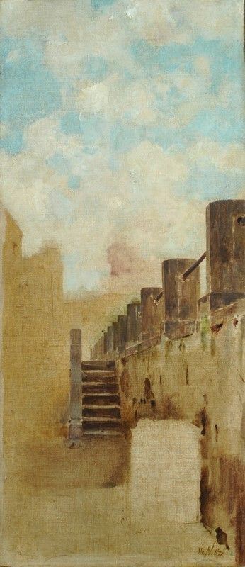 Giuseppe De Nittis : La scalinata    - Olio su tela - Asta AUTORI DEL XIX E XX SEC - II - Galleria Pananti Casa d'Aste