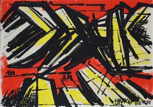 Vinicio Berti : Composizione  (1972)  - Acrilico su cartone - Asta Arte Moderna e Contemporanea - III - Galleria Pananti Casa d'Aste
