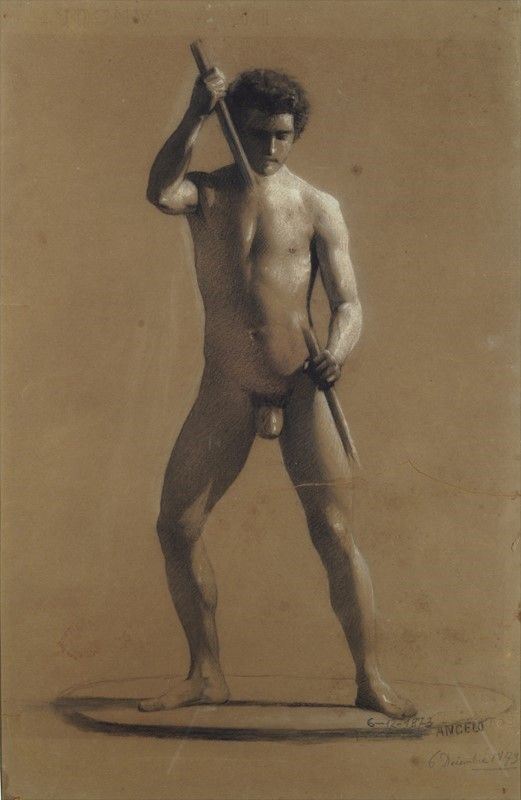 Angelo Dall'Oca Bianca : Nudo  (1873)  - Matita su carta - Asta AUTORI DEL XIX E XX SEC - II - Galleria Pananti Casa d'Aste