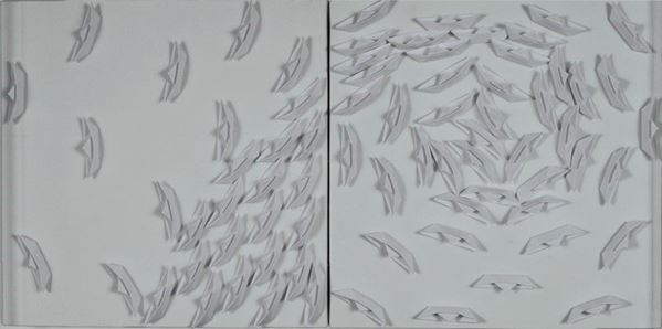 Riccardo Gusmaroli : Dittico bianco  (2015)  - Barche di carta su tela - Asta Arte Moderna e Contemporanea - III - Galleria Pananti Casa d'Aste