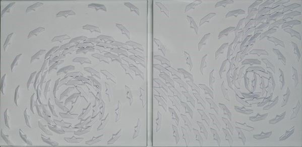 Riccardo Gusmaroli : Vortice dittico  (2014)  - Barche di carta su tela - Asta Arte Moderna e Contemporanea - III - Galleria Pananti Casa d'Aste