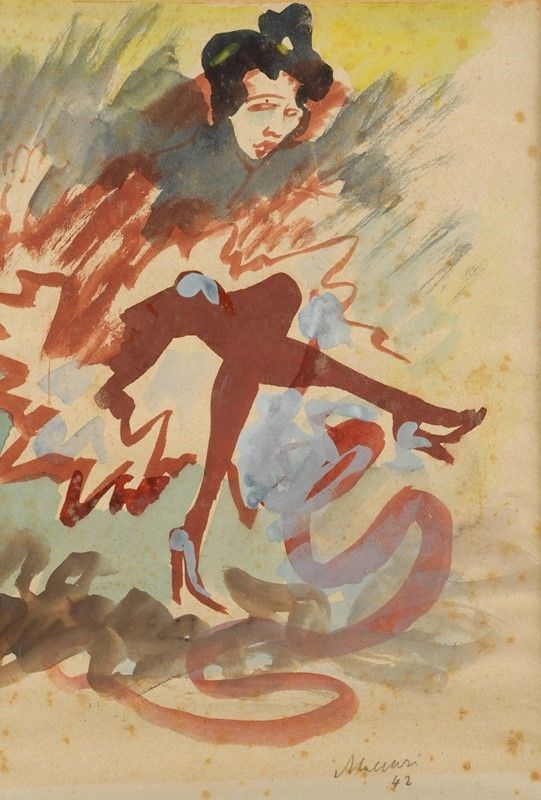 Mino Maccari : Ballerina  (1942)  - Tempera e acquarello su carta - Asta Arte Moderna e Contemporanea - III - Galleria Pananti Casa d'Aste