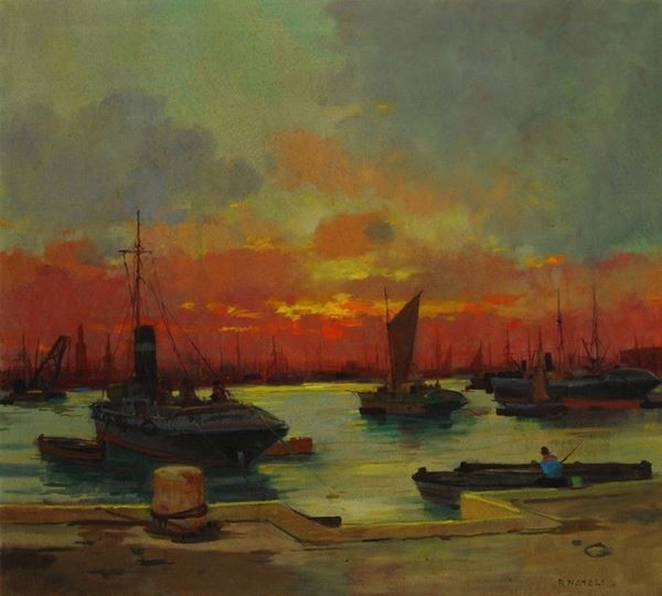 Renato Natali - Sera di quiete (tramonto al porto)