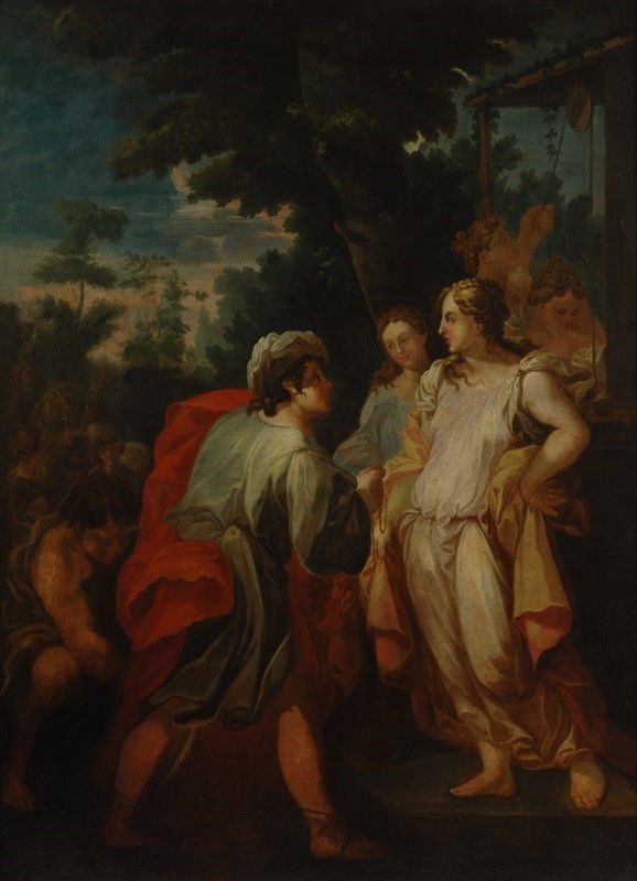 Anonimo, XVIII sec. : Mosè e le figlie di Jetro  - Olio su tela - Asta Orologi, Antiquariato - I - Galleria Pananti Casa d'Aste