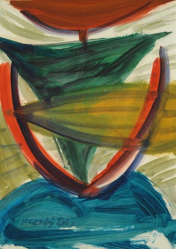 Primo Conti : Senza titolo  (1981)  - Tecnica mista su carta riportata su tela  - Asta Arte Moderna e Contemporanea - III - Galleria Pananti Casa d'Aste