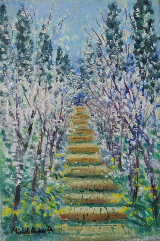 Michele Cascella - Scalinata con alberi in fiore