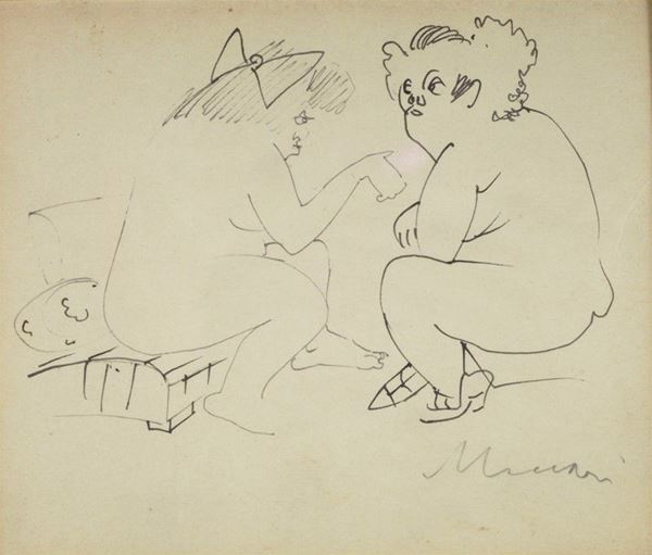 Mino Maccari : Figure  - Inchiostro su carta - Asta AUTORI DEL XIX E XX SEC, ARTE MODERNA E CONTEMPORANEA - Galleria Pananti Casa d'Aste