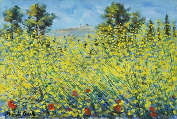 Michele Cascella : Paesaggio con ginestre in fiore  - Olio su tela - Asta Arte Moderna e Contemporanea - III - Galleria Pananti Casa d'Aste