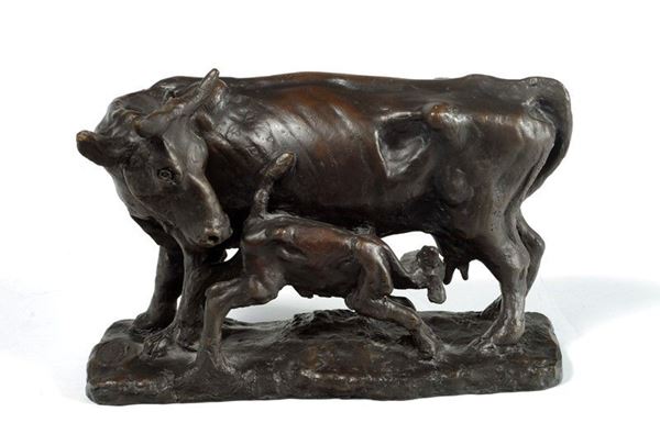 Antonio Ligabue : Bue e vitello  - Bronzo - Asta Arte Moderna e Contemporanea - III - Galleria Pananti Casa d'Aste
