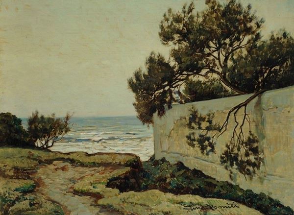 Gino Romiti : Marina  - Olio su faesite - Asta AUTORI DEL XIX E XX SEC - II - Galleria Pananti Casa d'Aste