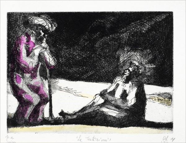 Dilvo Lotti : Le tentazioni  (1972)  - Acquaforte e acquatinta a colori - Asta GRAFICA ED EDIZIONI - Galleria Pananti Casa d'Aste