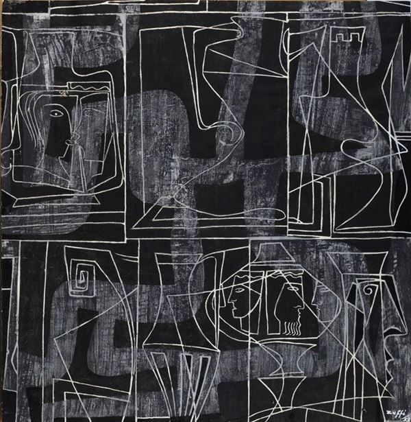 Pietro Zuffi : Senza titolo  (1958)  - Tecnica mista su carta - Asta GRAFICA ED EDIZIONI - Galleria Pananti Casa d'Aste
