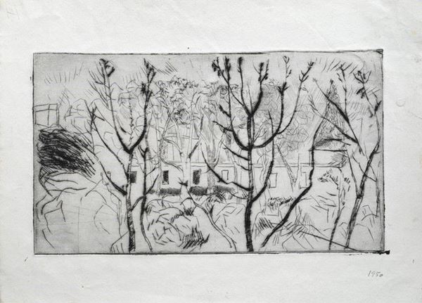 Renzo Grazzini : Paesaggio  (1950)  - Acquaforte - Asta GRAFICA, MULTIPLI ED EDIZIONI - Galleria Pananti Casa d'Aste