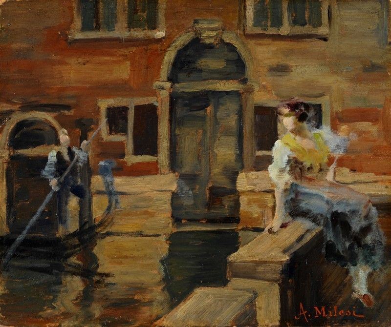 Alessandro Milesi - Scena di Vita Veneziana