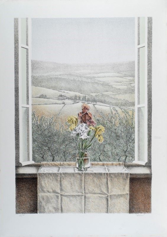 Sergio Nardoni : Finestra e vaso con fiori  - Litografia - Asta GRAFICA ED EDIZIONI - Galleria Pananti Casa d'Aste
