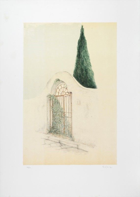 Agostino Cancogni - Cortile con cipresso