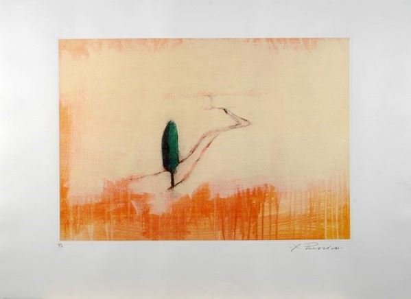 Paesaggio  - Collage serigrafico con intervento a pastello - Asta GRAFICA ED EDIZIONI - Galleria Pananti Casa d'Aste