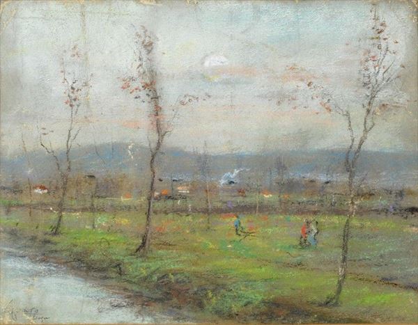 Giuseppe Casciaro : Paesaggio  - Pastello su cartoncino - Asta AUTORI DEL XIX E XX SEC - II - Galleria Pananti Casa d'Aste