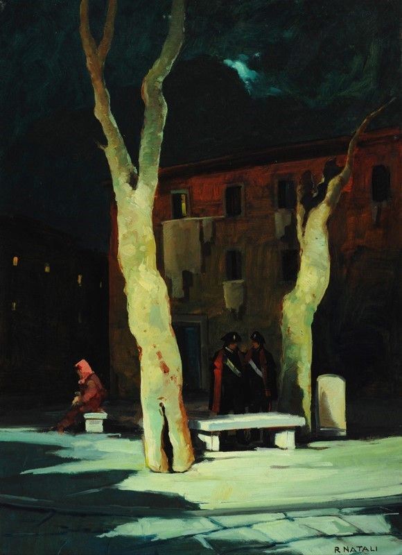 Renato Natali : Notturno con carabinieri  - Auction AUTORI DEL XIX E XX SEC - II - Galleria Pananti Casa d'Aste