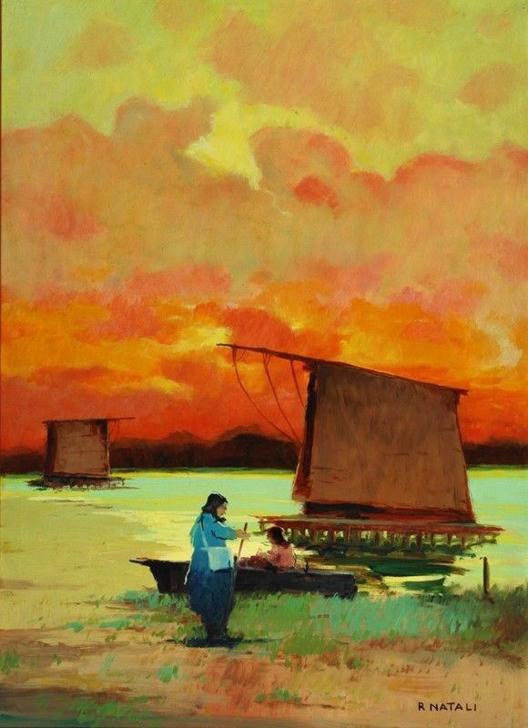 Renato Natali : Figure sulla riva al tramonto  - Auction AUTORI DEL XIX E XX SEC - II - Galleria Pananti Casa d'Aste