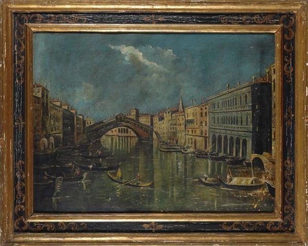 Anonimo, XIX sec. - Veduta con ponte di Rialto