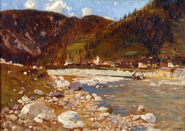 Guglielmo Ciardi - Paesaggio montano con fiume