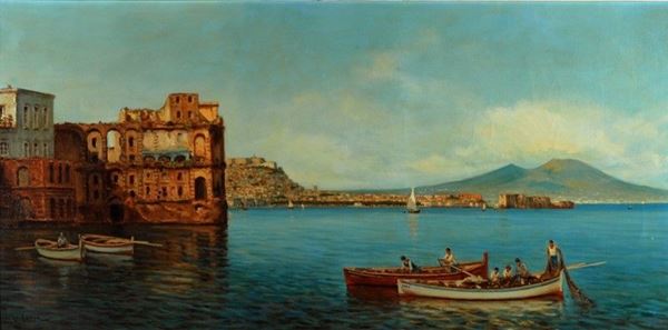 Vincenzo Loria : Pescatori a Palazzo Donn'Anna  - Auction AUTORI DEL XIX E XX SEC - II - Galleria Pananti Casa d'Aste