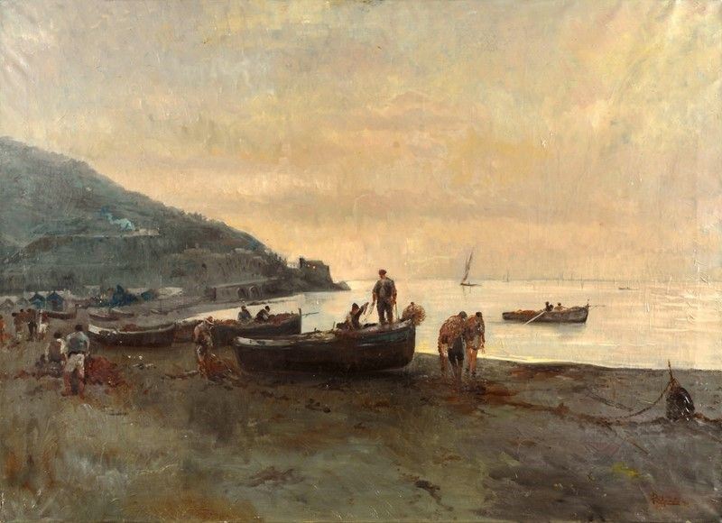 R. Amato - Paesaggio Costiero con Pescatori