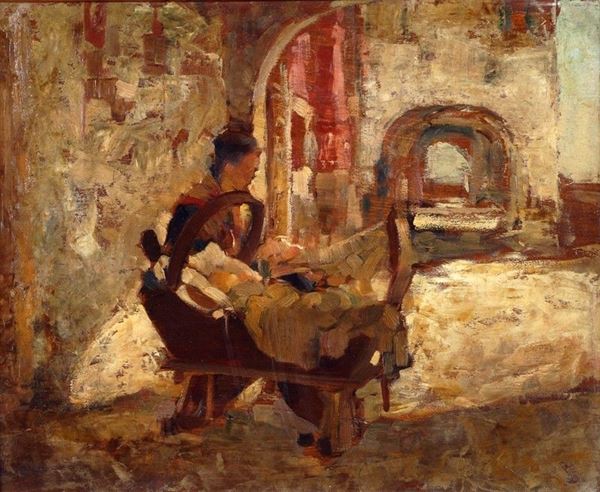 Attilio Achille Bozzato - Interno con culla 