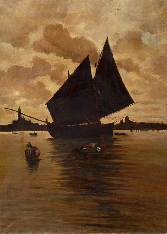 Alberto Prosdocimi : Venezia, barche in laguna  - Olio su tela - Asta AUTORI DEL XIX E XX SEC - II - Galleria Pananti Casa d'Aste