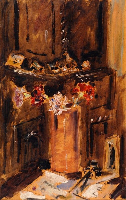 Filippo de Pisis : Vaso di fiori  ((1943))  - Olio su cartone - Asta Arte Moderna e Contemporanea - III - Galleria Pananti Casa d'Aste