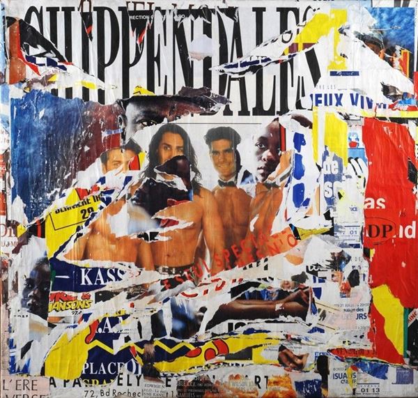 Jacques Villegl&#233; : Rue Beaubourg  (1993)  - Decollage applicato su tela - Asta Arte Moderna e Contemporanea - III - Galleria Pananti Casa d'Aste