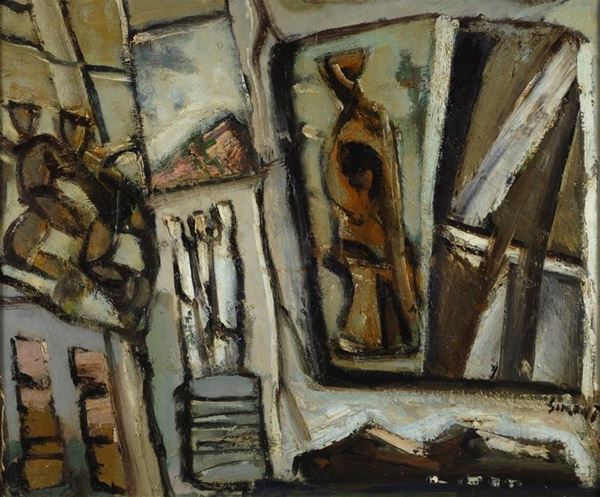 Mario Sironi : Composizione  (metà anni '50)  - Olio su tela - Asta Arte Moderna e Contemporanea - III - Galleria Pananti Casa d'Aste