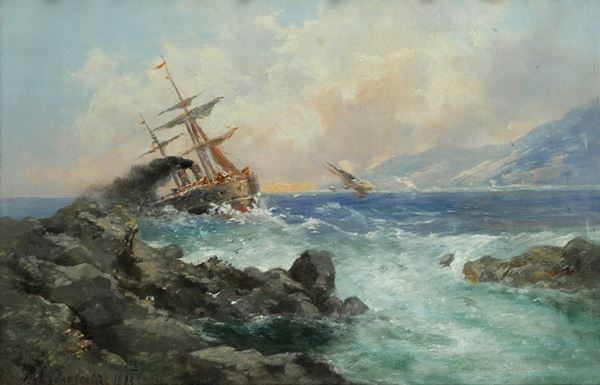 Rufin Gavrilovich Sudkovsky : Nave in burrasca  (1883)  - Olio su tela - Asta AUTORI DEL XIX E XX SEC - II - Galleria Pananti Casa d'Aste