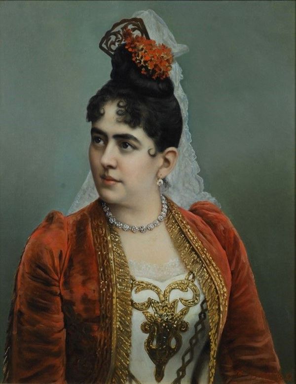 Friedrich Ritter Von Amerling : Ritratto di dama  (1852)  - Olio su tela - Asta AUTORI DEL XIX E XX SEC - II - Galleria Pananti Casa d'Aste