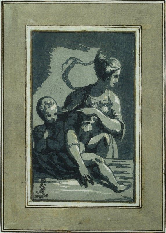 Madonna con Bambino su un ripiano  (1722)  - Ciaroscuro a tre legni (stampa) - Asta ANTIQUARIATO, OROLOGI - I - Galleria Pananti Casa d'Aste