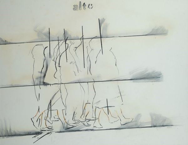 Mario Schifano : Walking man  (1964)  - Tecnica mista su carta - Asta Arte Moderna e Contemporanea - III - Galleria Pananti Casa d'Aste