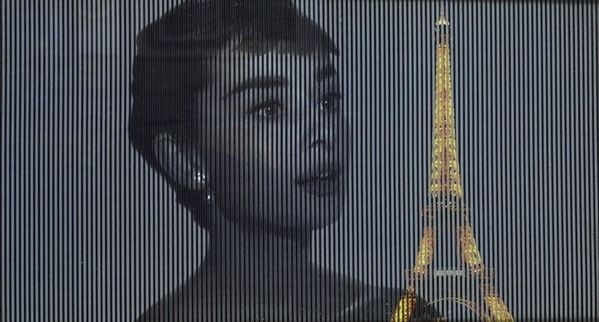 (Piero Maffessoli) Malipiero : Audrey Hepburn - Tour Eiffel  (2009)  - Collage su compensato - Asta Arte Moderna e Contemporanea - III - Galleria Pananti Casa d'Aste