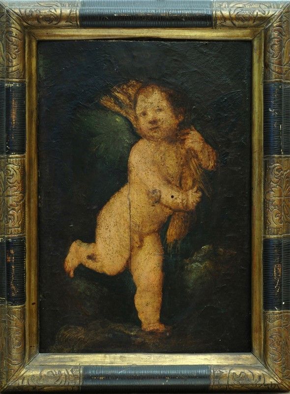 Scuola Italia Centrale, XV - XVI Sec. - Putto Nudo con Grano e Putto Nudo con Ramo