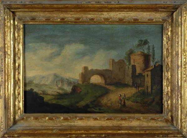 Scuola Italia Centrale, XVIII sec. : Paesaggio  - Olio su tela - Asta Antiquariato - II - Galleria Pananti Casa d'Aste